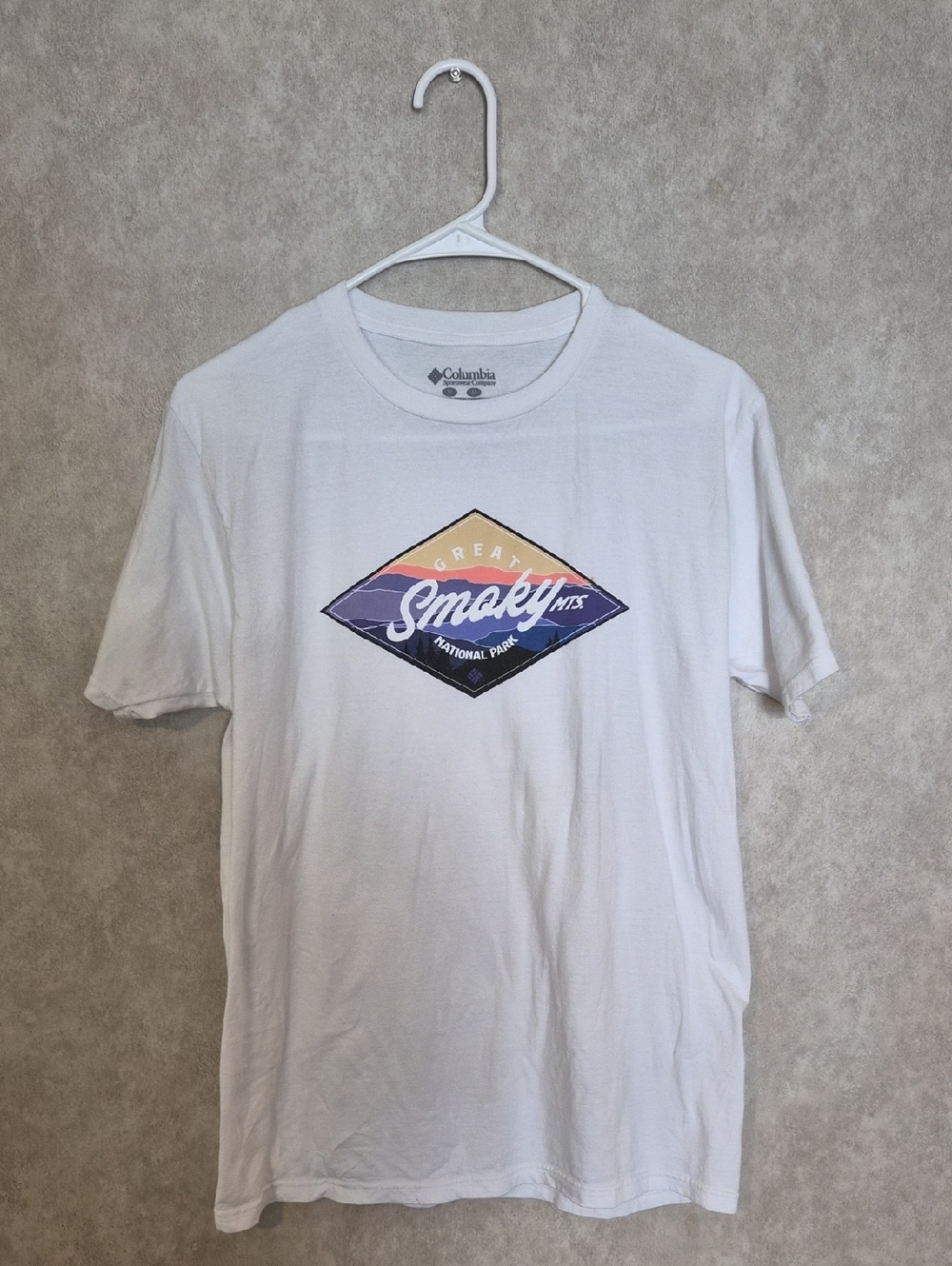 Men's Columbia White Short-Sleeve Smoky Mountains Graphic Tee
